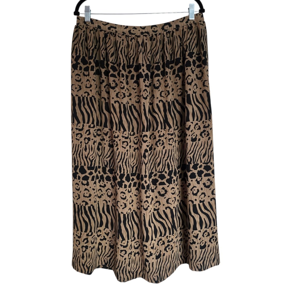 Vintage Nygard Collection Tan Animal Print‎ Midi Skirt 16